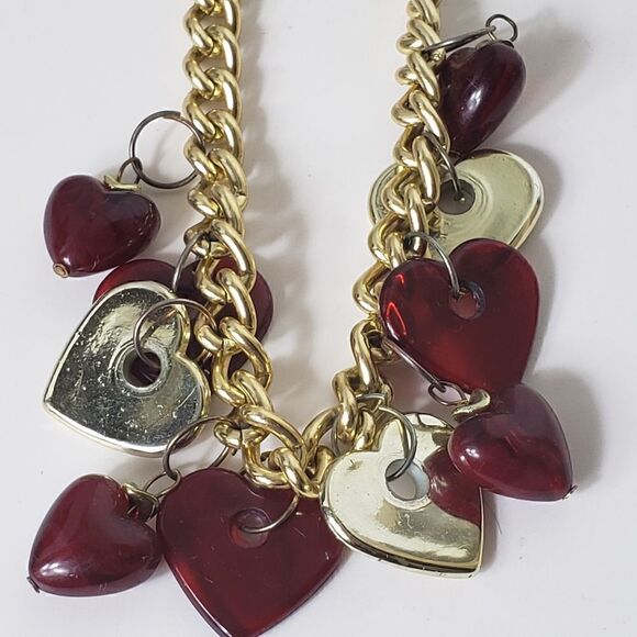 Valentine's Day Goldtone Large Link Necklace with Resin Hearts - Picture 3 of 5